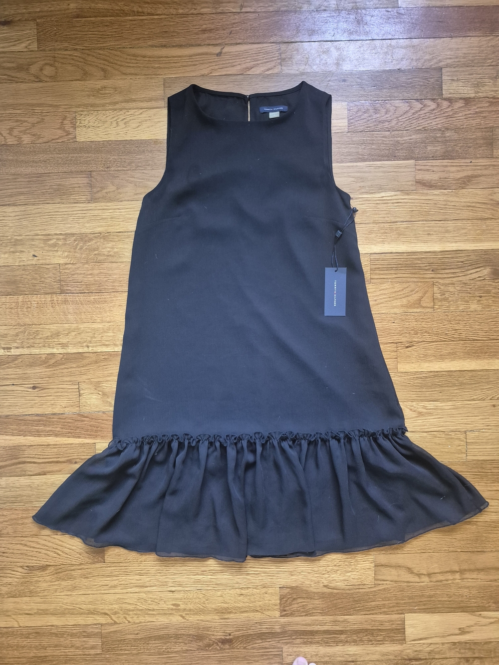Tommy Hilfiger Black Sleeveless Ruffle-Hem Shift Dress